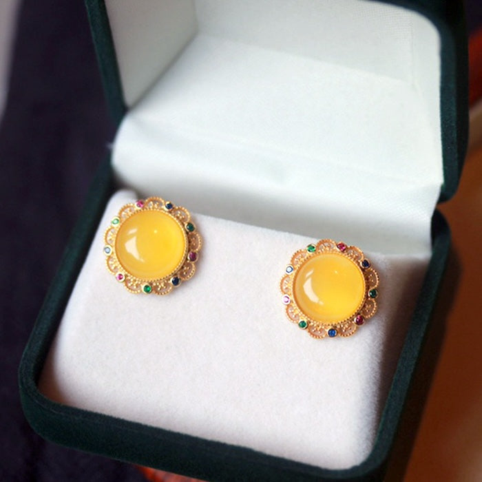 Vintage Style Amber Stone Framed Earrings