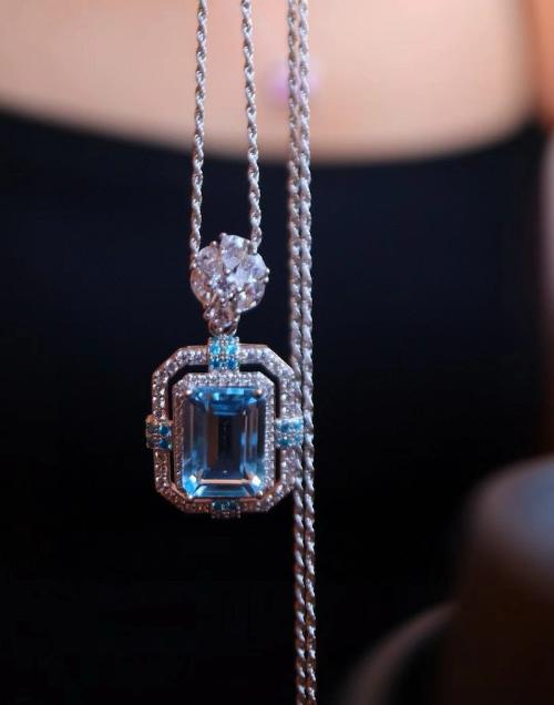 Sparkling Blue Topaz Large Pendant Necklace