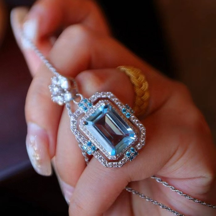 Sparkling Blue Topaz Large Pendant Necklace