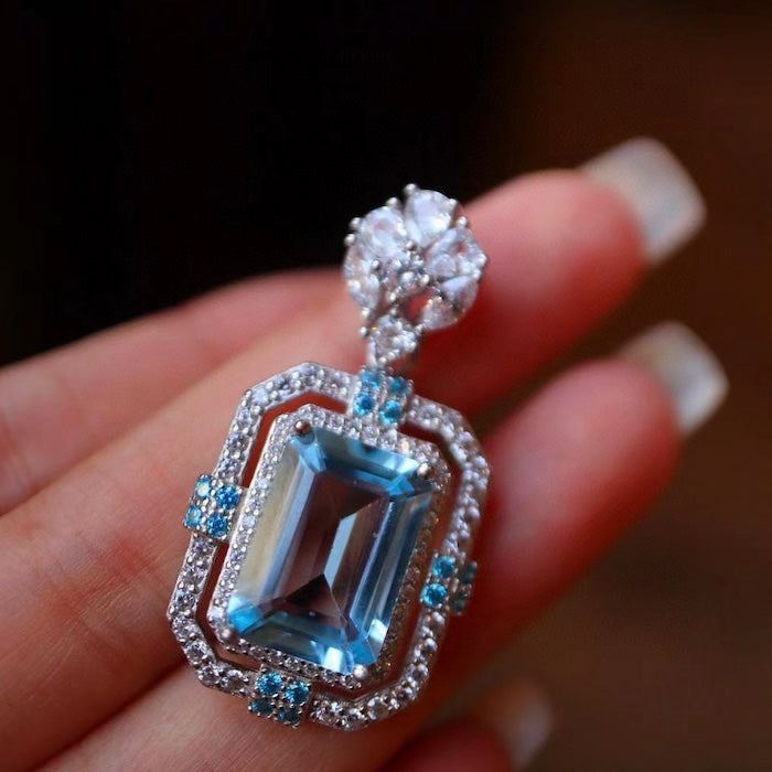 Sparkling Blue Topaz Large Pendant Necklace