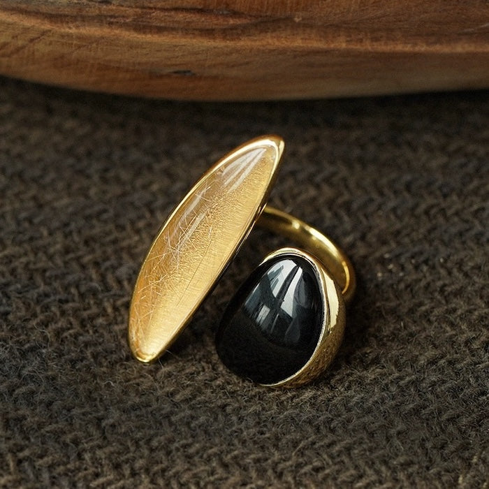 Bold Minimalist Gold Rutilated Quartz Ring