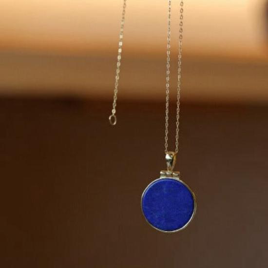 Helios Lapis Lazuli Round Pendant Necklace