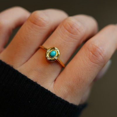 Modern Vintage Turquoise Oval Ring-adjustable