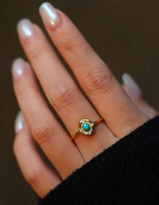 Modern Vintage Turquoise Oval Ring-adjustable