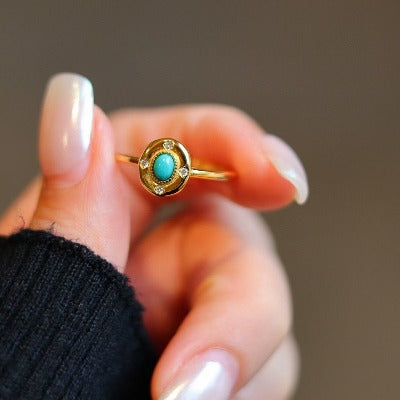 Modern Vintage Turquoise Oval Ring-adjustable