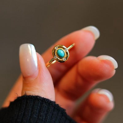 Modern Vintage Turquoise Oval Ring-adjustable