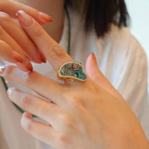 Ocean Wave Design Abalone Shell Statement Ring