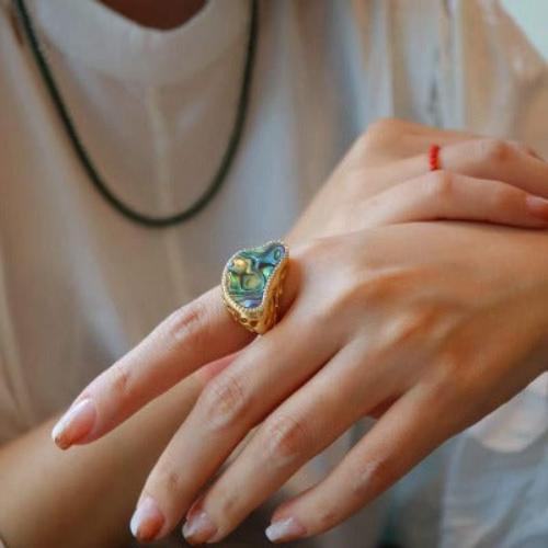 Ocean Wave Design Abalone Shell Statement Ring