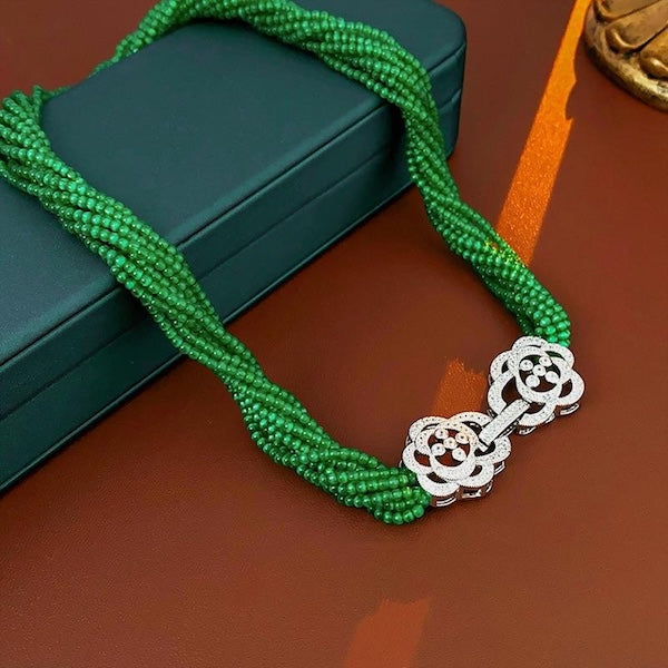 Green Cat's Eye Stones Braided Choker - Camille Closure