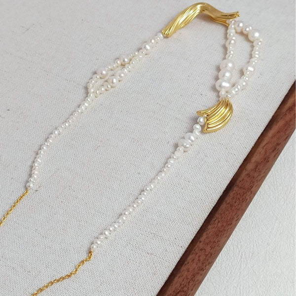 Freshwater Pearls Necklace with Gold Charms