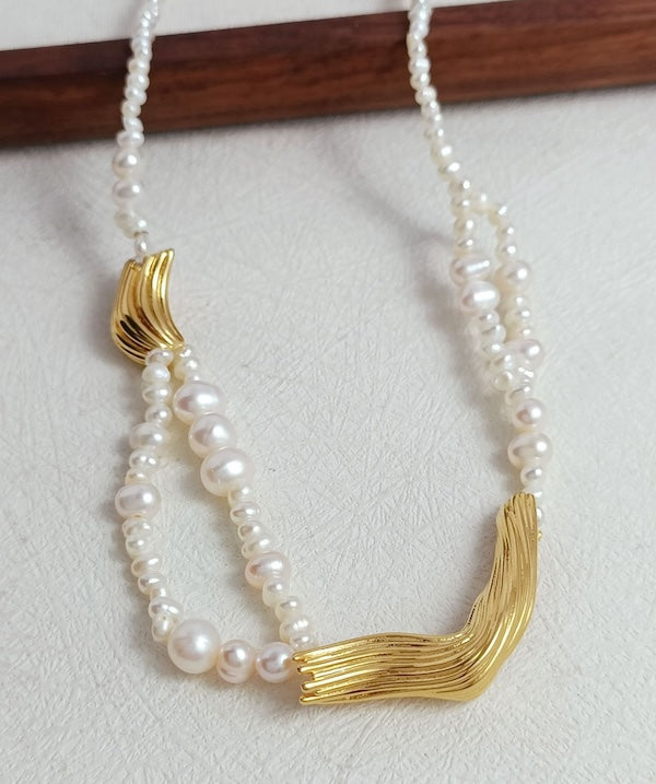 Freshwater Pearls Necklace with Gold Charms
