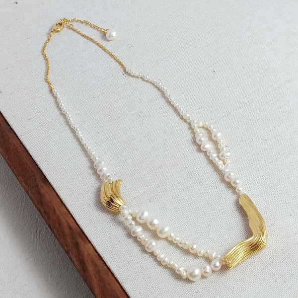 Freshwater Pearls Necklace with Gold Charms