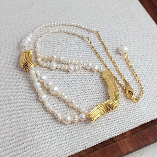 Freshwater Pearls Necklace with Gold Charms