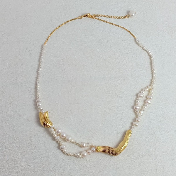 Freshwater Pearls Necklace with Gold Charms