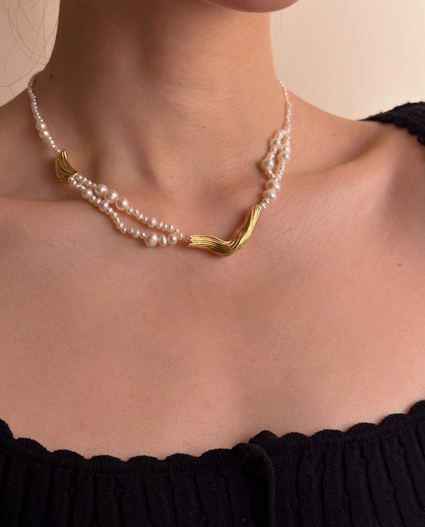 Freshwater Pearls Necklace with Gold Charms