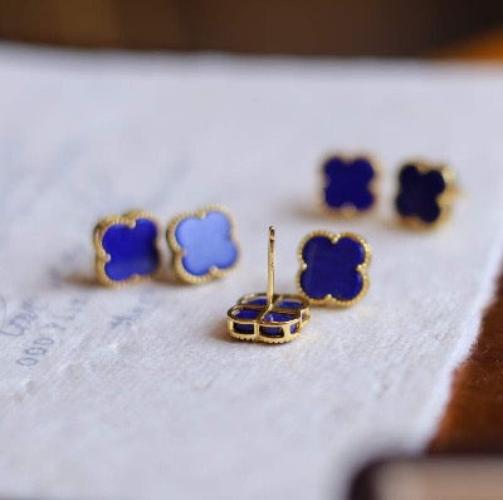 Minimalist Lapis Lazuli Lucky Clover Ear Studs