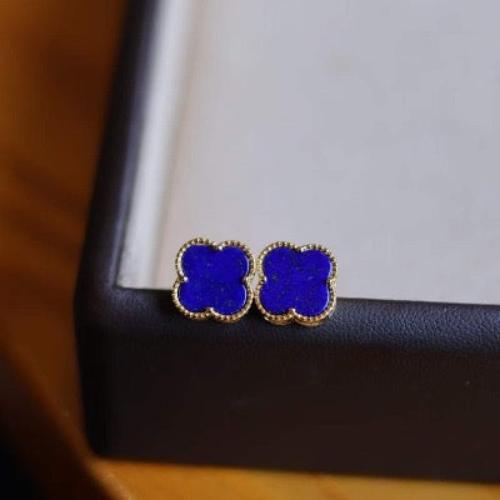 Minimalist Lapis Lazuli Lucky Clover Ear Studs