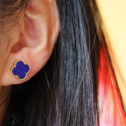 Minimalist Lapis Lazuli Lucky Clover Ear Studs