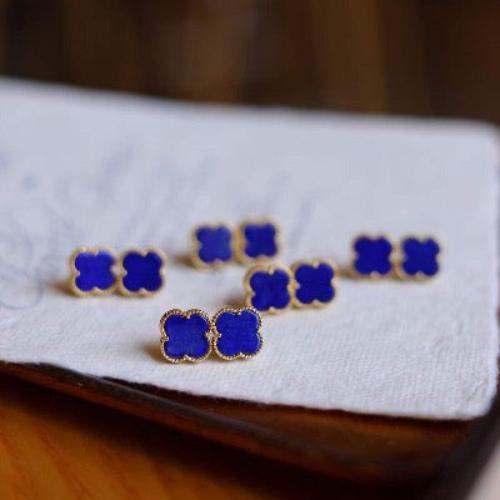 Minimalist Lapis Lazuli Lucky Clover Ear Studs