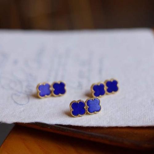 Minimalist Lapis Lazuli Lucky Clover Ear Studs