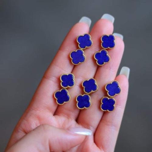 Minimalist Lapis Lazuli Lucky Clover Ear Studs