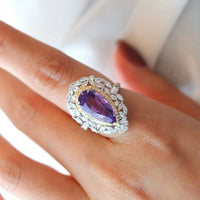 Royal Style Pear-cut  Amethyst Ring - Adjustable