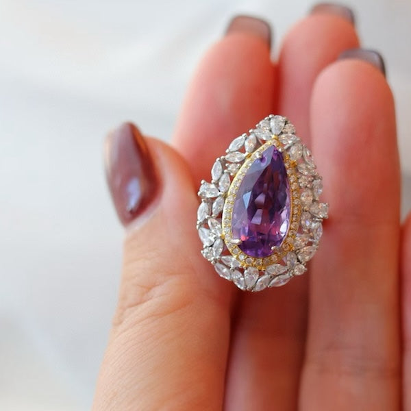 Royal Style Pear-cut  Amethyst Ring - Adjustable