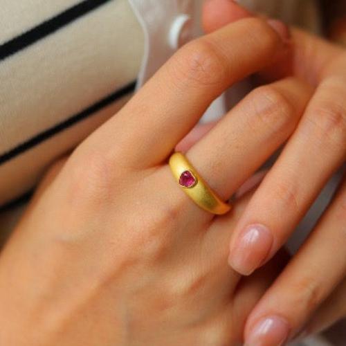 Classic Pink Tourmaline Heart Ring - Adjustable