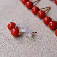 Timeless Red Coral Ball Ear Studs-18K Gold