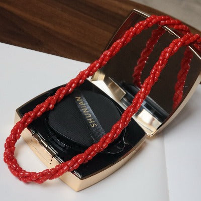 Stylish Red Coral Braided Beads Necklace