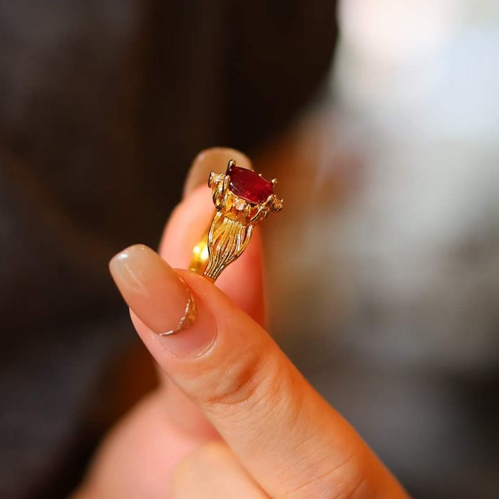 Real Ruby Solitary Ring-Adjustable