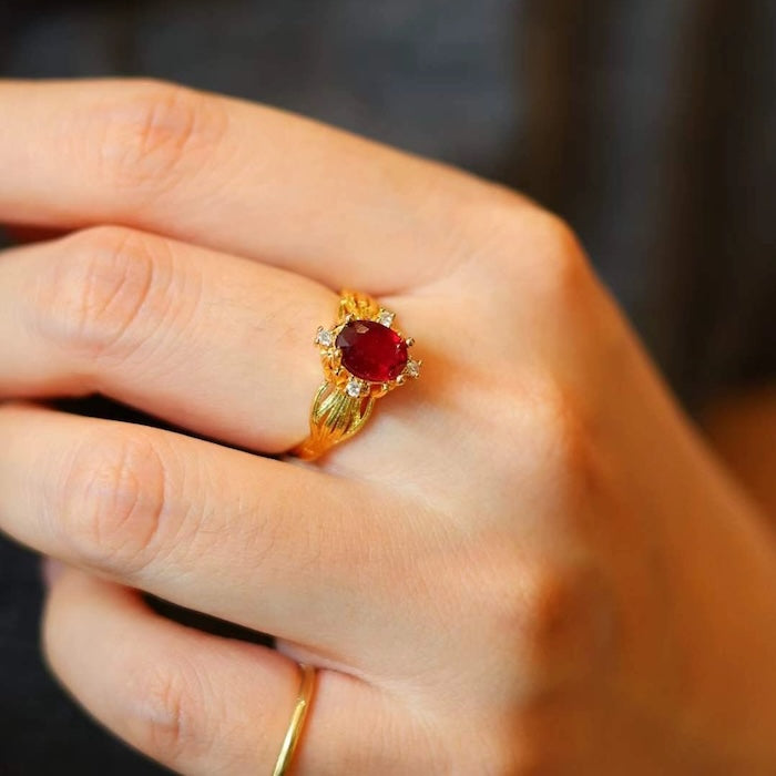 Real Ruby Solitary Ring-Adjustable