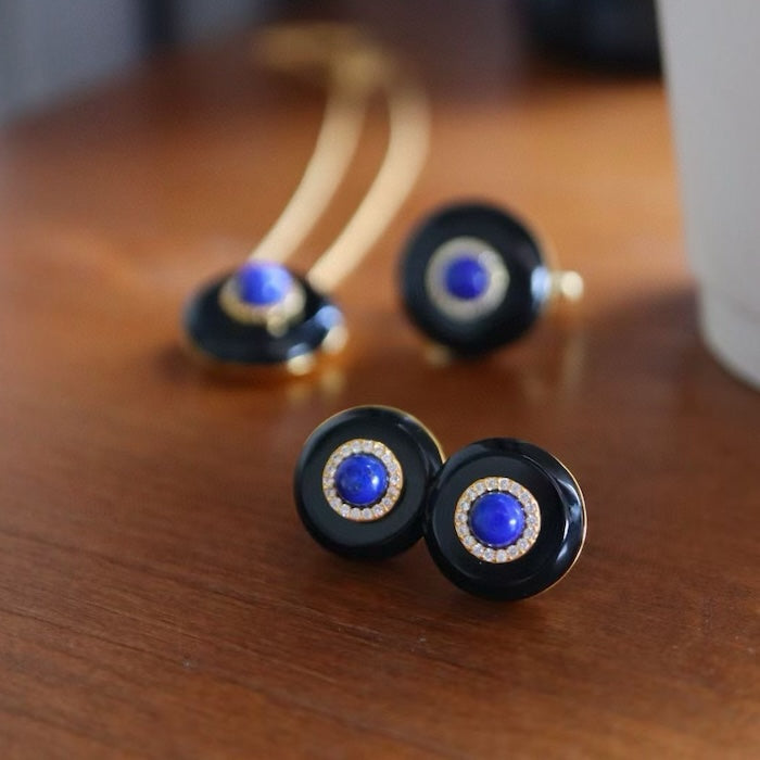 Black Onyx Earrings - Lapislazuli n Green Onyx