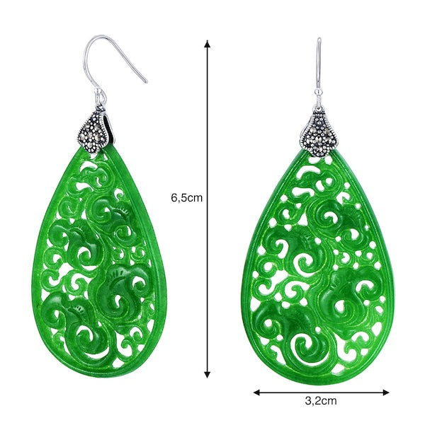 Waterdrop Jade Earrings-Ruyi flower Pattern