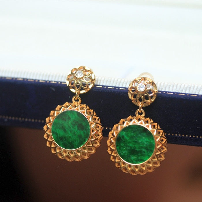 Royal Jade Flower Framed Earrings