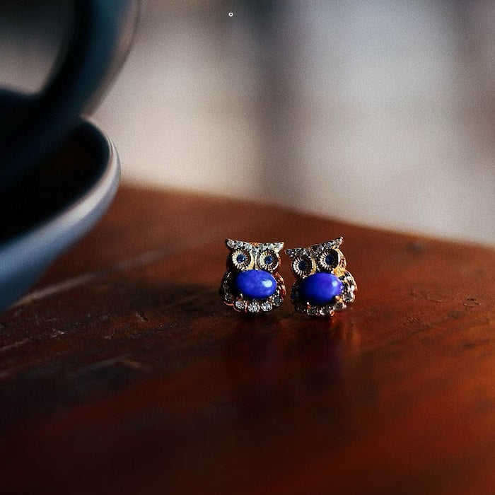 Lapis Lazuli Owl Ear Studs