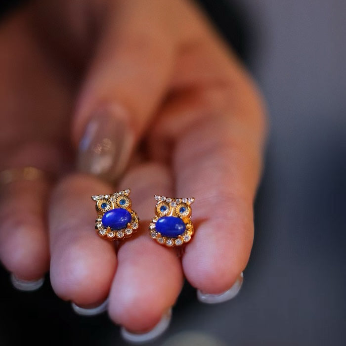 Lapis Lazuli Owl Ear Studs