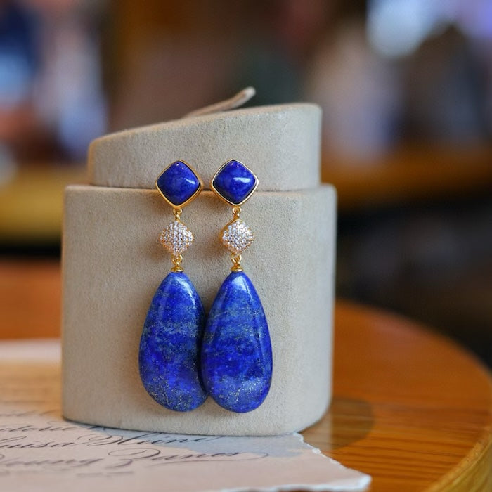 Chunky Lapis Lazuli Waterdrop Earrings