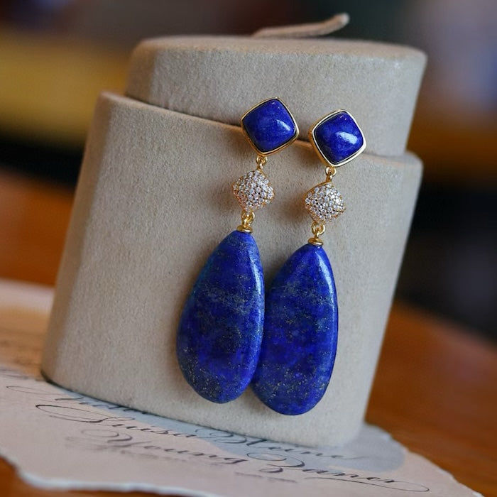 Chunky Lapis Lazuli Waterdrop Earrings