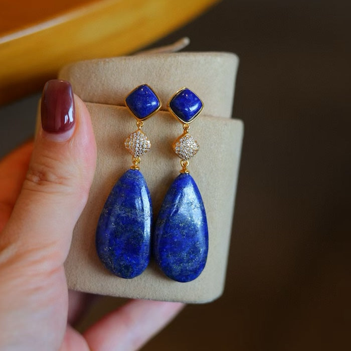 Chunky Lapis Lazuli Waterdrop Earrings