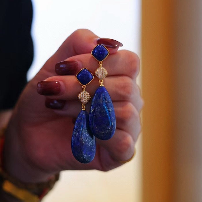 Chunky Lapis Lazuli Waterdrop Earrings