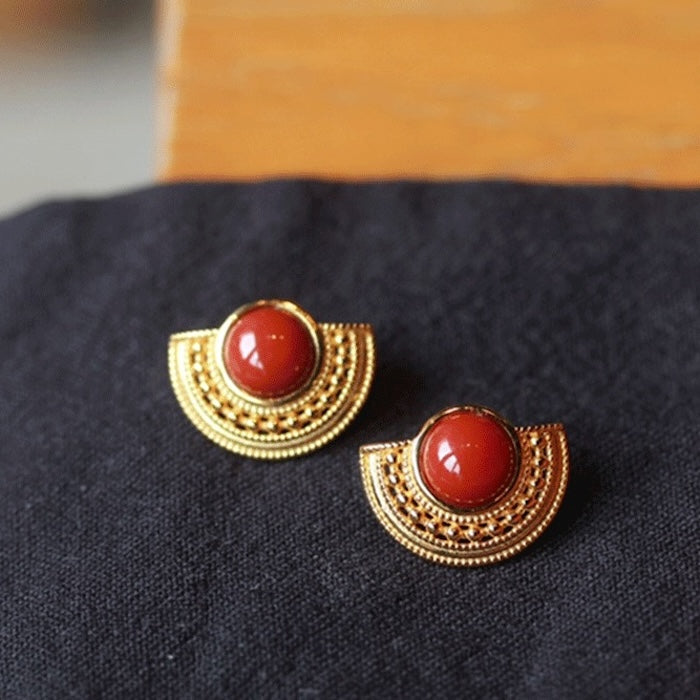 Vintage Style Red Agate Fan-formed Earrings