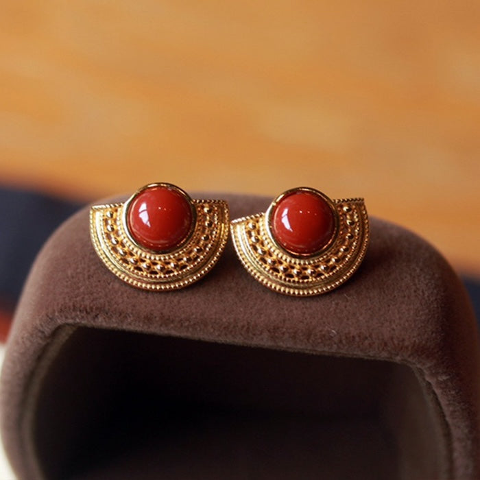 Vintage Style Red Agate Fan-formed Earrings