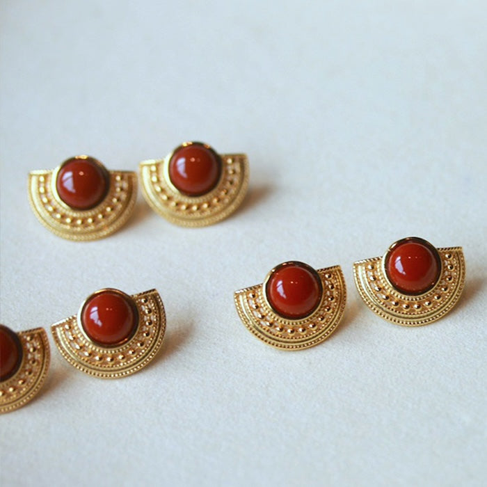 Vintage Style Red Agate Fan-formed Earrings