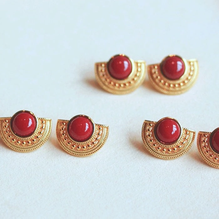 Vintage Style Red Agate Fan-formed Earrings