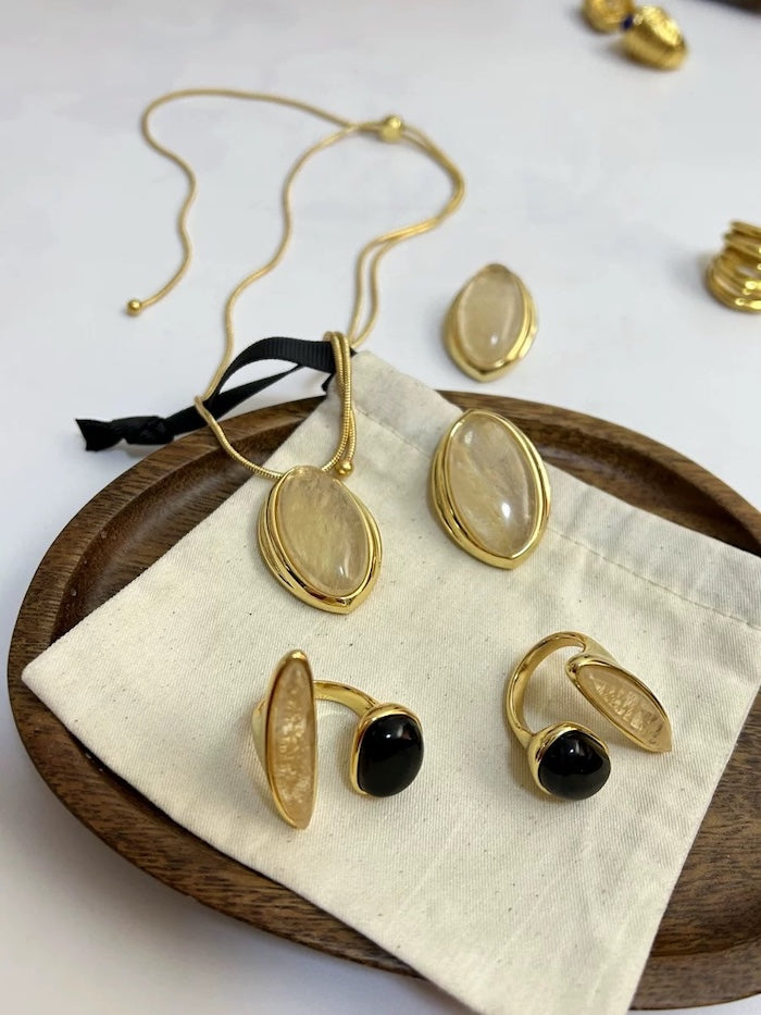 Bold Minimalist Gold Rutilated Quartz Wide Bangle