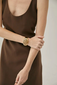 Bold Minimalist Gold Rutilated Quartz Wide Bangle