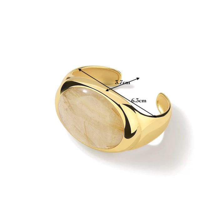 Bold Minimalist Gold Rutilated Quartz Wide Bangle