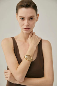 Bold Minimalist Gold Rutilated Quartz Wide Bangle