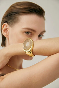 Bold Minimalist Gold Rutilated Quartz Wide Bangle